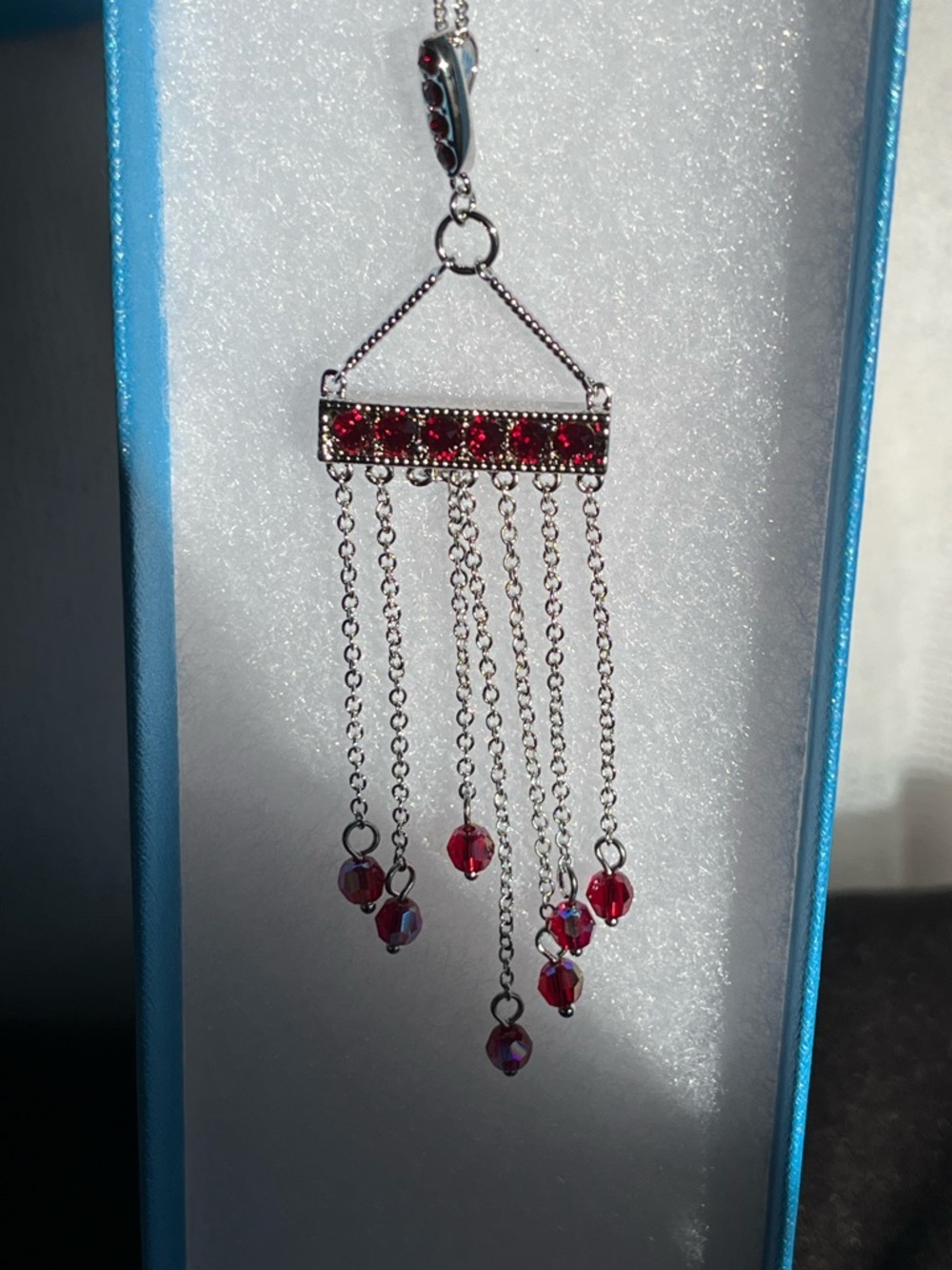 Touchstone Crystal $119 RT Value Red Siam Fringe Benefits Pendant Necklace - Picture 7 of 16